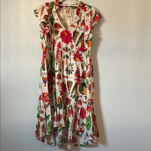 Tropical High Low Dress in Red and Green